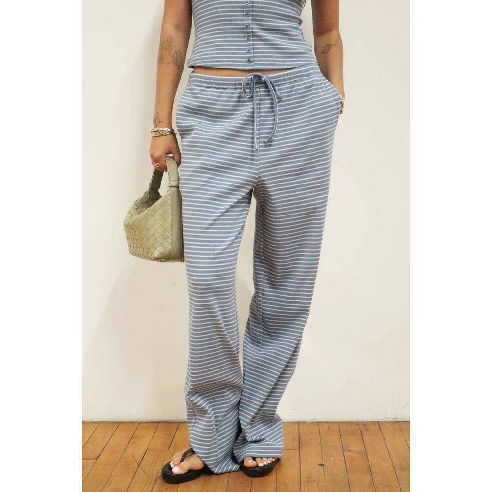NEW BAILEY ROSE the dylan stripe knit wide leg pant in dusty blue